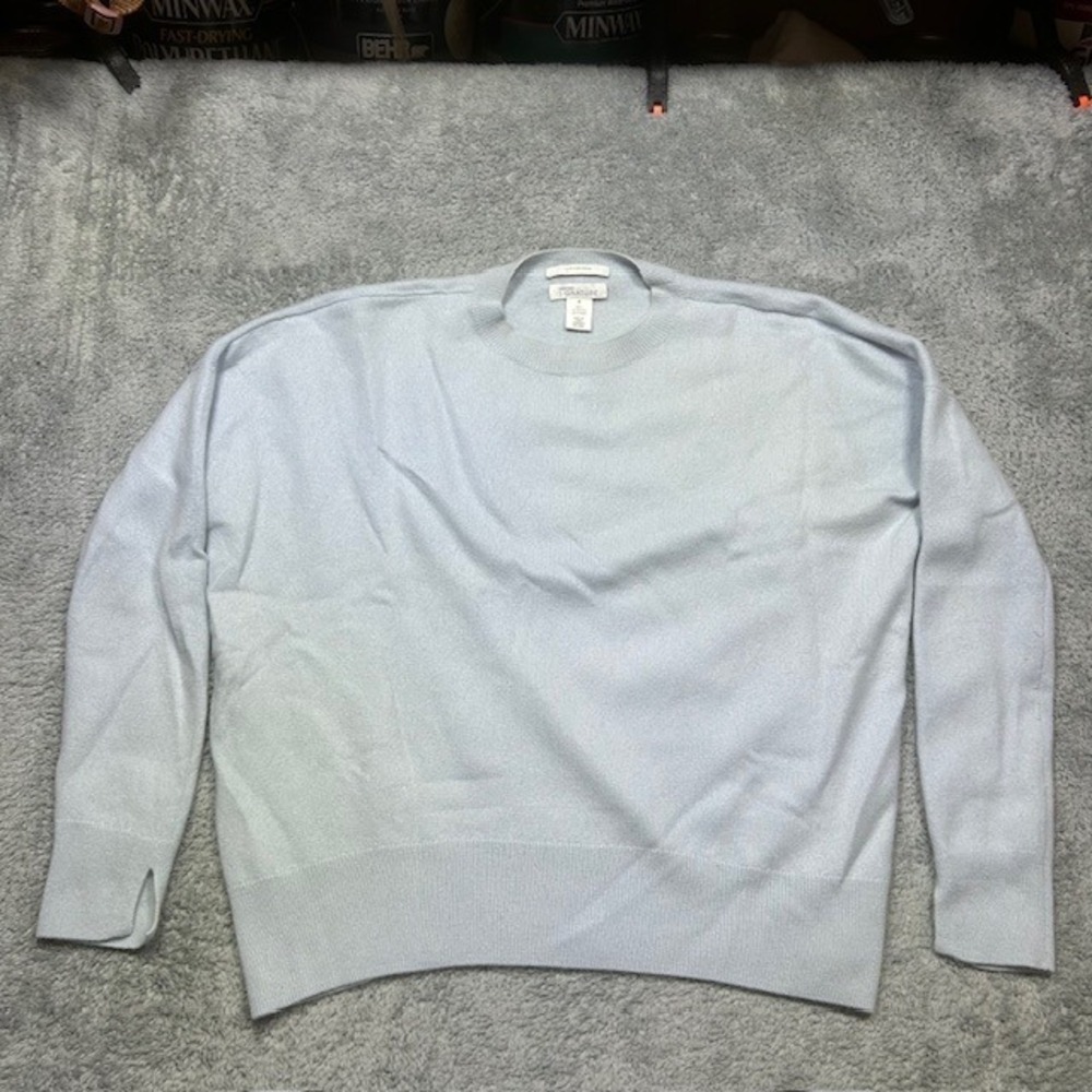 Nordstrom Signature Cashmere Sweater Womens Blue M Crew Neck *Spots on Collar